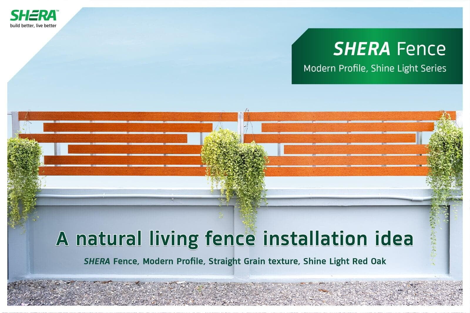SHERA Fence is a fibre cement, low maintenance, easy to install exterior fence product